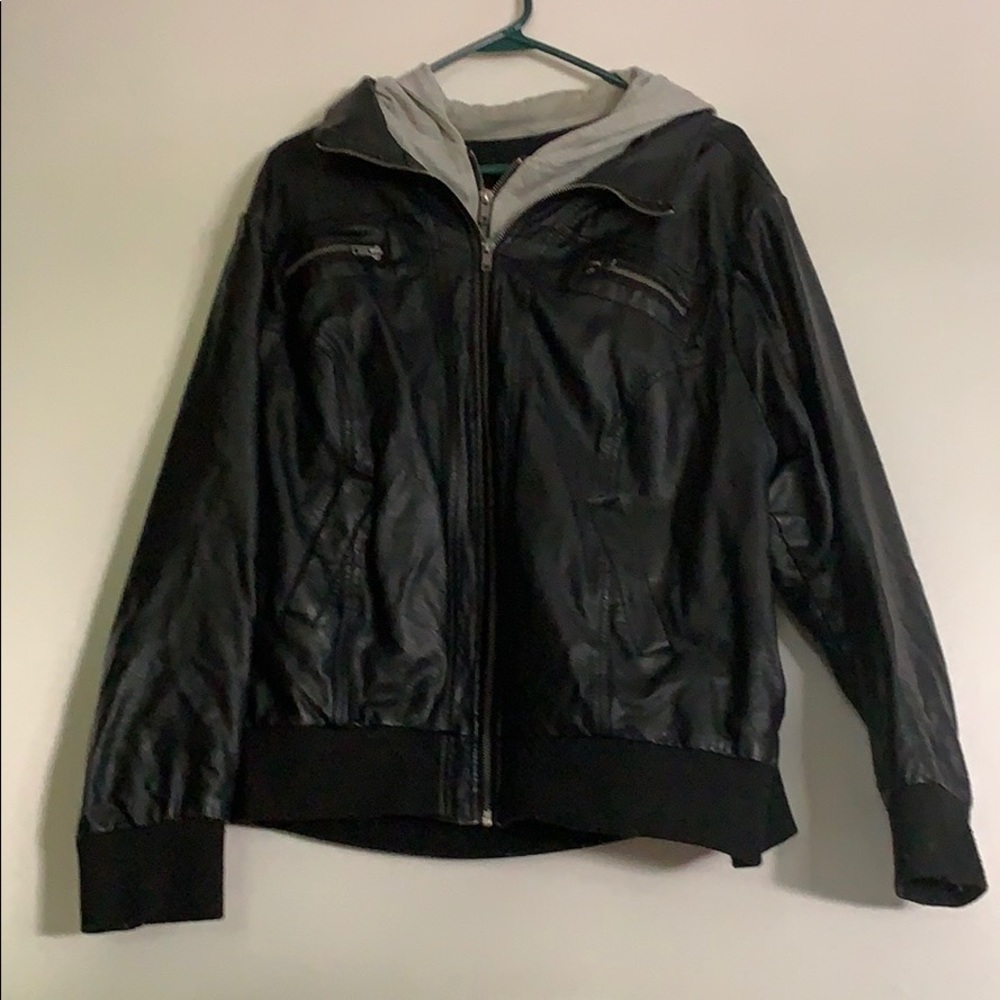 Faux Leather Sweater Jacket